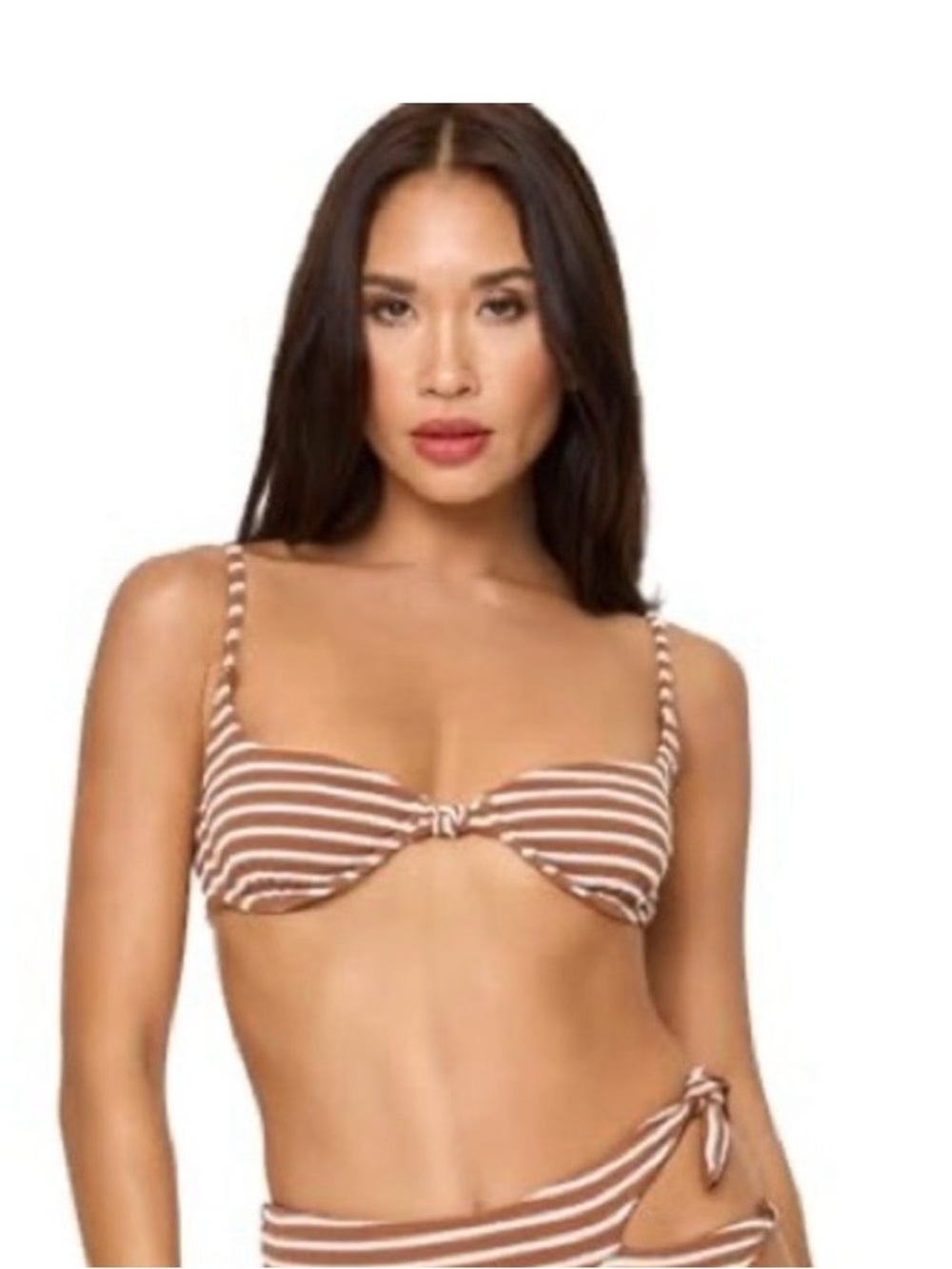 l*space Tulip Bikini Top Brown and White Striped Knot Bikini Top